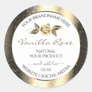 Glamourous Gold Glitter Floral White Product Label
