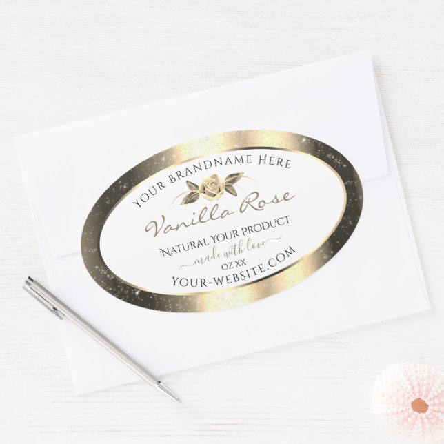 Glamourous Gold Glitter Floral White Product Label (Envelope)