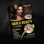 Glamourous Gold Glitter Hair Stylist Beauty Salon Flyer<br><div class="desc">This editable Hair & Beauty Salon Flyer Template is perfect for promoting your services and attracting new clients. The modern and glamourous design features a black background with gold accents, creating a luxurious feel. Easily customise the template with your own text, images, and branding. Key features: Editable text and images...</div>