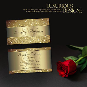 Glamourous Gold Glitter Luminous Stars Initials Business Card