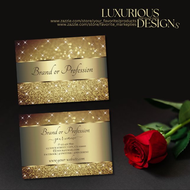 Glamourous Gold Glitter Luminous Stars Professiona Business Card (Creator Uploaded)