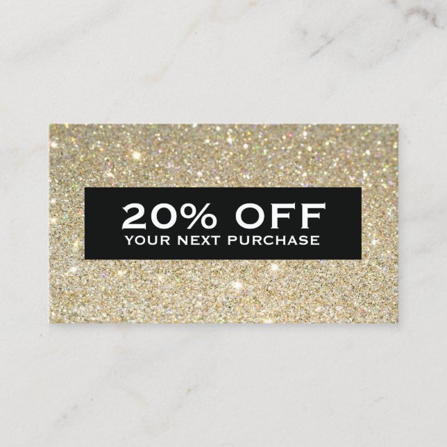 Glamourous Gold Glitter Modern Beauty Coupon Card (Front)
