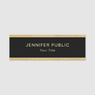 Glamourous Gold Glitter Modern Custom Rectangle Name Tag