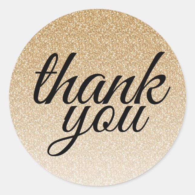 Glamourous gold glitter ombre thank you classic round sticker (Front)
