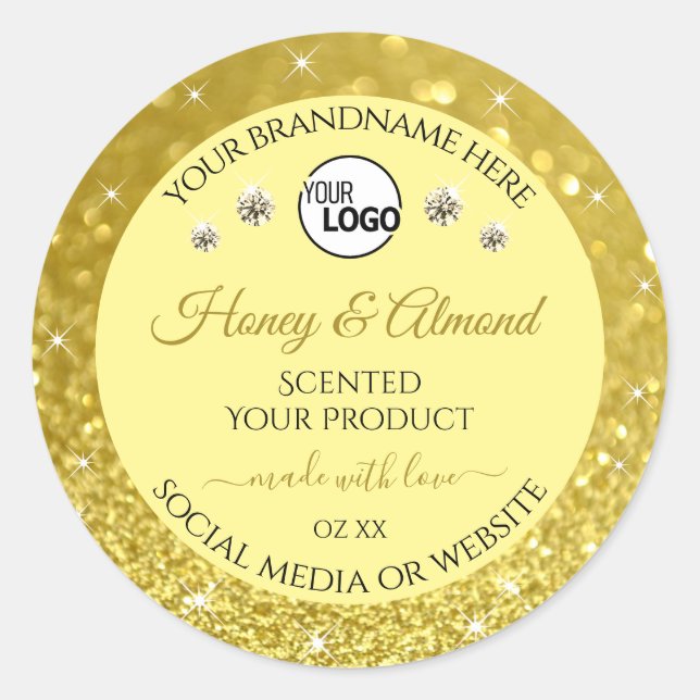 Glamourous Gold Glitter Product Label Logo Diamond (Front)