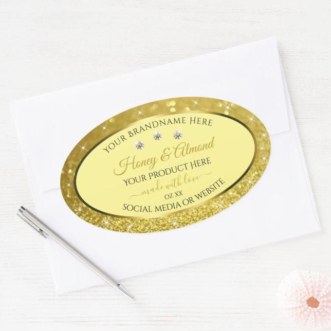 Glamourous Gold Glitter Product Labels Rhinestones (Envelope)