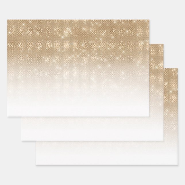 Glamourous Gold Glitter Sequin Ombre Gradient Wrapping Paper Sheet (Set)
