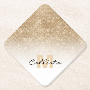 Glamourous Gold Glitter Sequin Ombre Monogram Paper Coaster