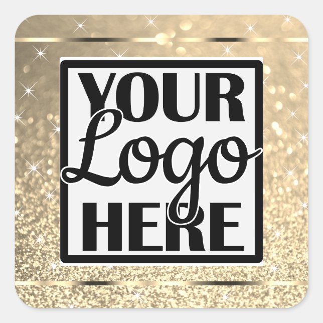 Glamourous Gold Glitter Sparkle Stars with Logo Square Sticker (Front)