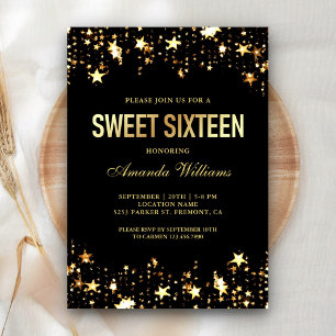 Glamourous Gold Glitter Star Confetti Sweet Sixtee Invitation