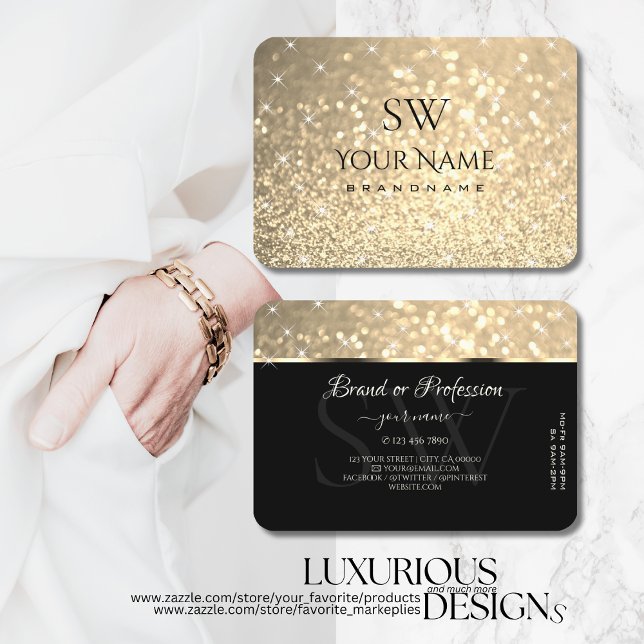 Glamourous Gold Glitter Stars Initials Opening Hou Business Card (Creator Uploaded)