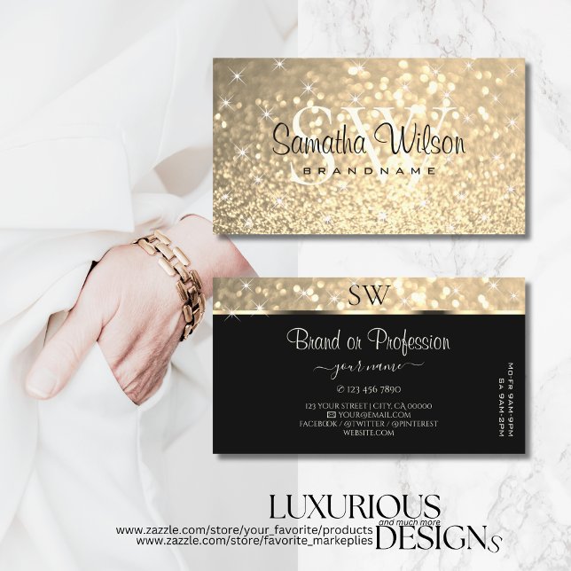 Glamourous Gold Glitter Stars Monogram Opening Hou Business Card (Creator Uploaded)