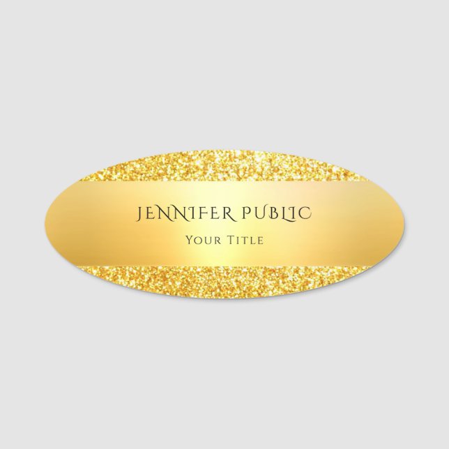 Glamourous Gold Glitter Trendy Elegant Template Name Tag (Front)