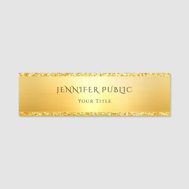 Glamourous Gold Glitter Trendy Elegant Template Name Tag (Front)