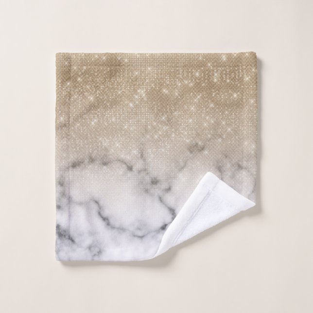 Glamourous Gold Glitter White Marble Ombre Wash Cloth (Wash Cloth)