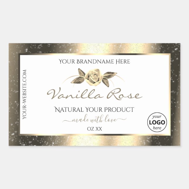 Glamourous Gold Glitter White Product Labels Logo (Front)