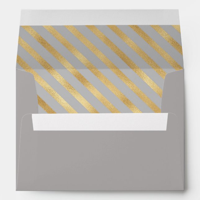 Glamourous Gold Grey Stripes Inside Lined Wedding Envelopes (Back (Bottom))