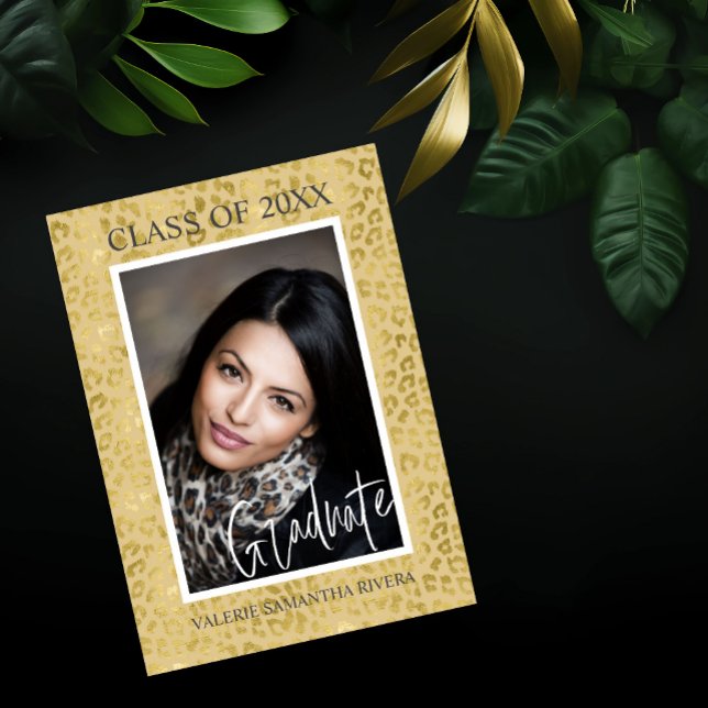 Glamourous Gold Leopard Print Photo Graduation Invitation (Creator Uploaded)
