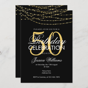 Glamourous Gold Lights 50th Birthday Invitation