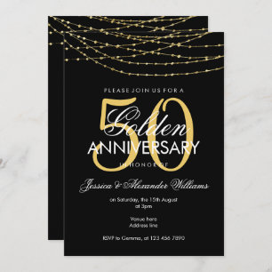 Glamourous Gold Lights 50th Wedding Anniversary Invitation