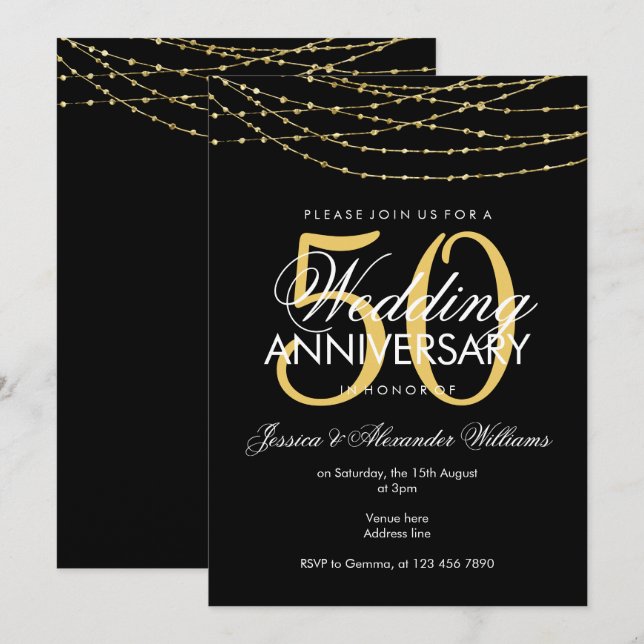 Glamourous Gold Lights 50th Wedding Anniversary Invitation (Front/Back)