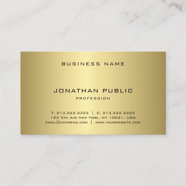 Glamourous Gold Look Modern Cool Simple Plain Business Card (Front)