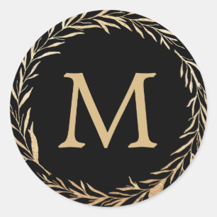 Glamourous Gold Monogram Classic Round Sticker
