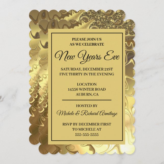 Glamourous Gold New Years Invitation (Front/Back)