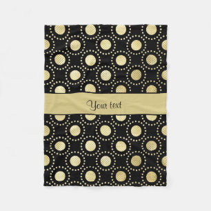 Glamourous Gold Polka Dots Black Fleece Blanket