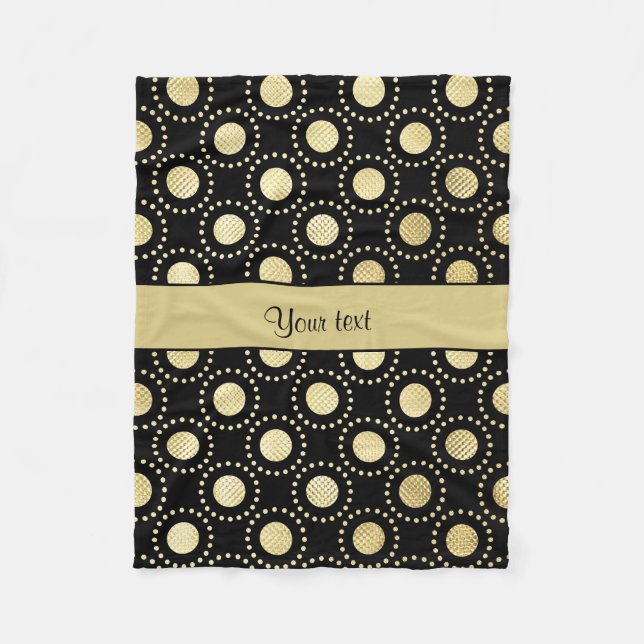 Glamourous Gold Polka Dots Black Fleece Blanket (Front)
