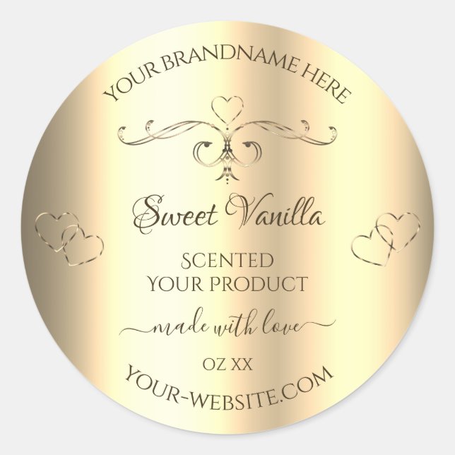 Glamourous Gold Product Labels Golden Ornate Heart (Front)