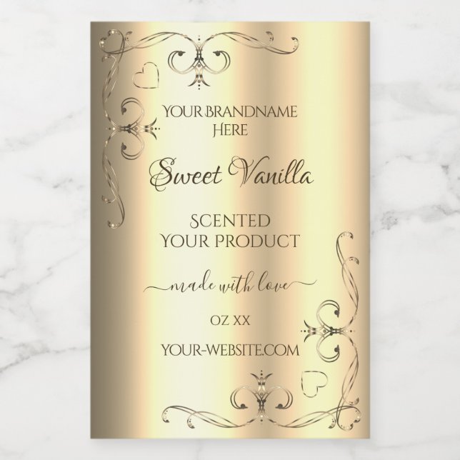 Glamourous Gold Product Labels with Ornate Corners (Single Label)