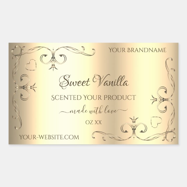 Glamourous Gold Product Labels with Ornate Corners (Front)