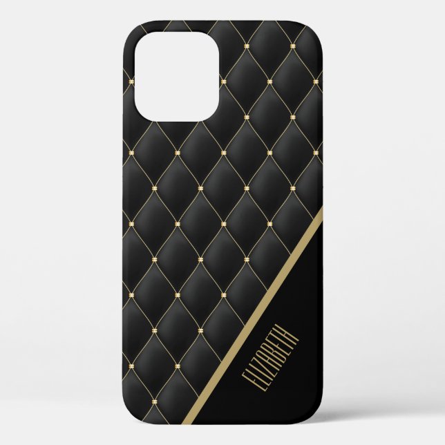 Glamourous Gold Quilted Black Pattern Personalised Case-Mate iPhone Case (Back)