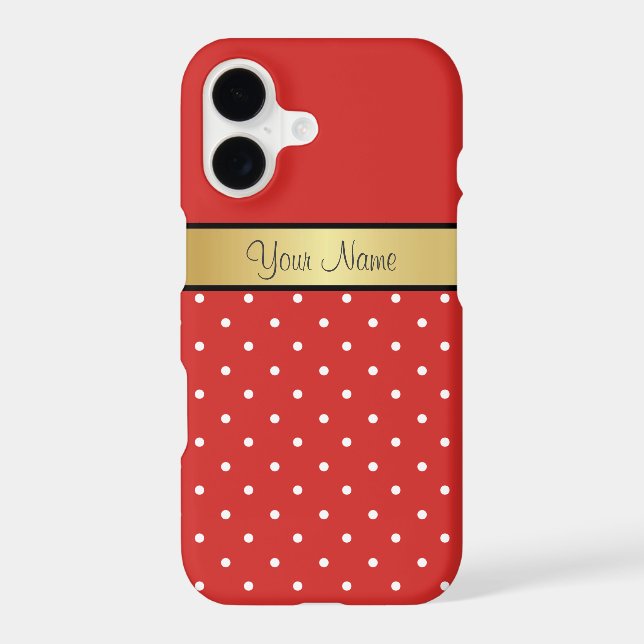 Glamourous Gold Ribbon Tomato Red, White Polka Dot (Back)