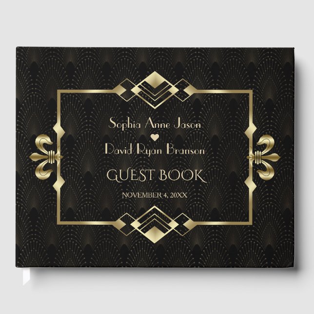 Glamourous Gold Roaring 20's Art Deco Wedding  Guest Book (Front)