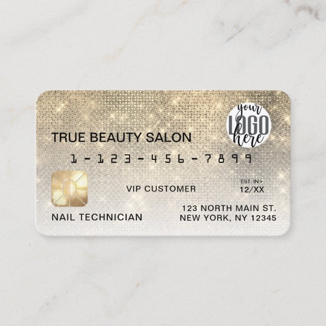 Glamourous Gold Sequin Glitter Credit Card Logo (Front)