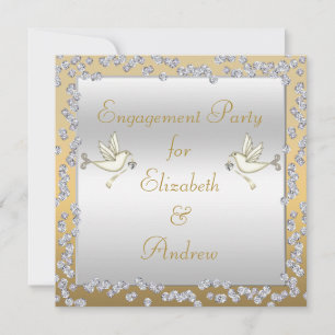 Glamourous Gold/Silver Diamonds & Doves Engagement Invitation