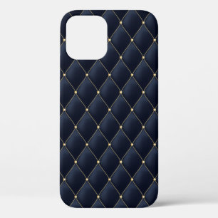 Glamourous Gold Stud Navy Quilted Pattern iPhone 12 Case