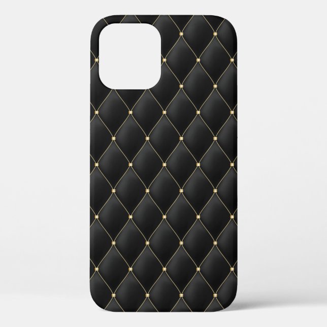 Glamourous Gold Studded Black Quilted Pattern Case-Mate iPhone Case (Back)