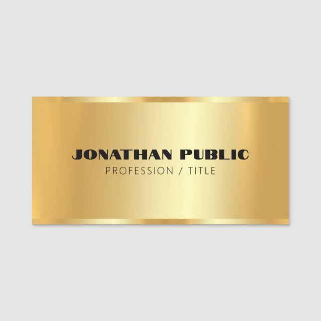 Glamourous Gold Template Elegant Modern Custom Name Tag (Front)