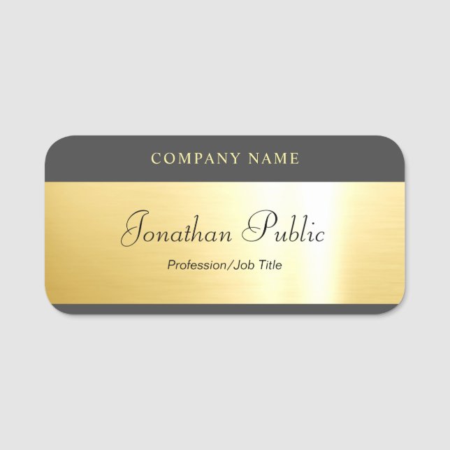 Glamourous Gold Template Handwritten Script Elegan Name Tag (Front)