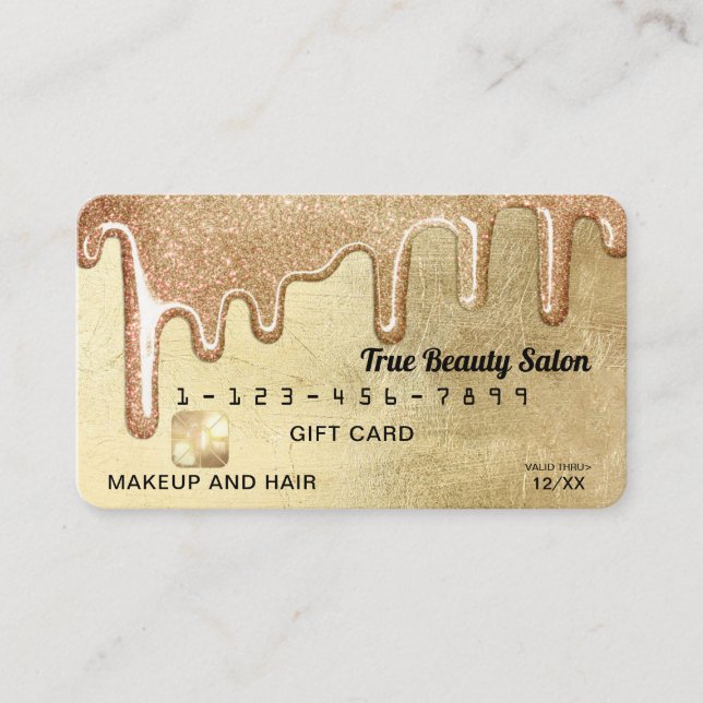 Glamourous Gold Thick Glitter Drips Gift Credit Business Card (Front)