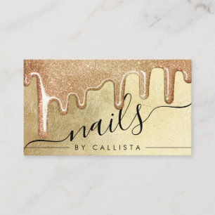 Glamourous Gold Thick Glitter Drips Nails Business Card