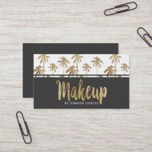 Glamourous Gold Tropical Palm Trees Makeup Artist Business Card