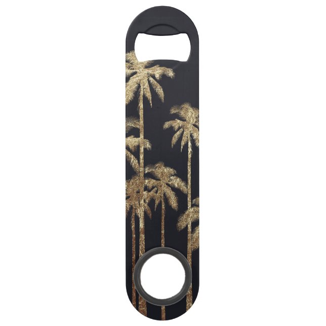Glamourous Gold Tropical Palm Trees on Black (Front)