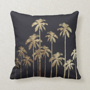 Glamourous Gold Tropical Palm Trees on Black Cushion