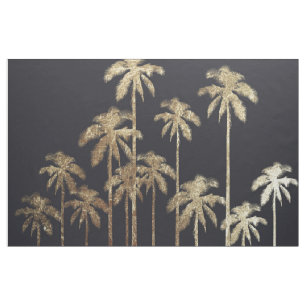 Glamourous Gold Tropical Palm Trees on Black Fabric