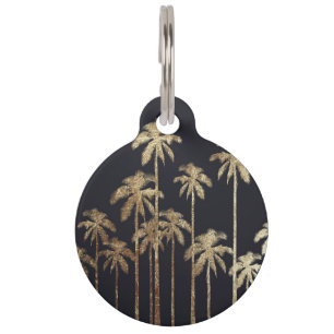 Glamourous Gold Tropical Palm Trees on Black Pet Tag