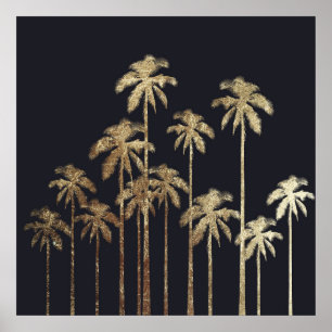 Glamourous Gold Tropical Palm Trees on Black Poster